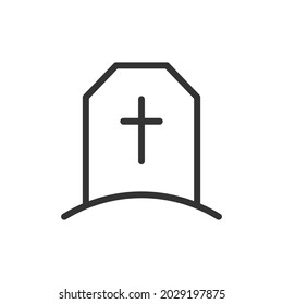 Thin line icon of grave. Vector outline sign for UI, web and app. Concept design of grave icon. Isolated on a white background.