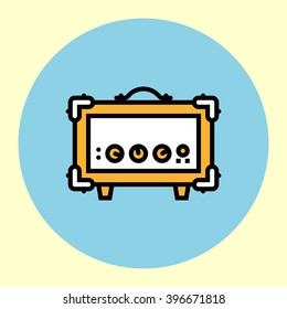 Thin Line Icon. Guitar Tube Amplifier Head. Simple Trendy Modern Style Round Color Vector Illustration.