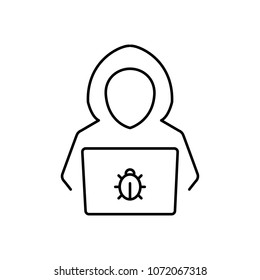 Thin line icon of hacker. Editable vector stroke 100x100 Pixel. 