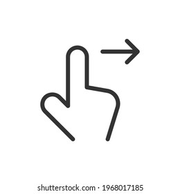 Thin line icon of hand gesture. Vector outline sign for UI, web and app. Concept design of hand gesture icon. Isolated on a white background.