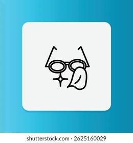 Thin line icon of hands cleaning eyeglasses with a cloth, symbolizing vision care and hygiene.