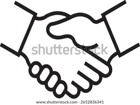 Thin line icon of handshake. Concept of agreement, partnership, collaboration, business, deal, teamwork, contract, cooperation, trust, unity, connection