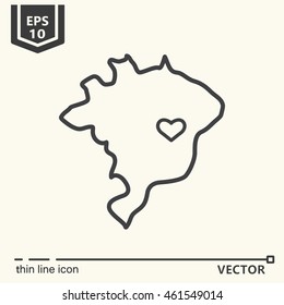 Thin line icon - heart of brazil. EPS 10. Isolated object.