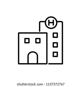 Thin line icon of hospital, building. Editable vector stroke 64x64 Pixel.