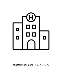 Thin line icon of hospital, building. Editable vector stroke 64x64 Pixel.