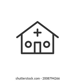 Thin line icon of hospital. Vector outline sign for UI, web and app. Concept design of hospital icon. Isolated on a white background.