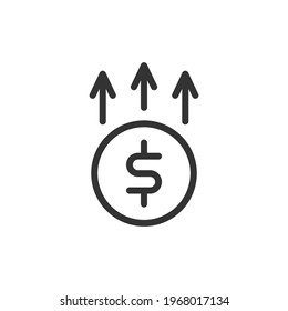 Thin line icon of income. Vector outline sign for UI, web and app. Concept design of income icon. Isolated on a white background.