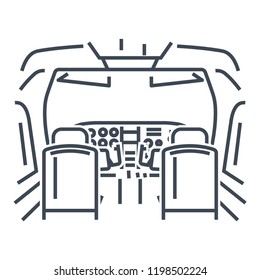 thin line icon interior of cockpit private airplane, instrument panel