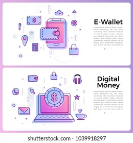 Thin line icon layout design flat design concept e-wallet & digital money. Vector illustrate.
