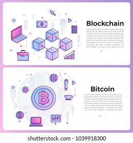 Thin line icon layout design flat design concept bitcoin & blockchain. Vector illustrate.