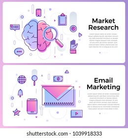 Thin line icon layout design flat design concept market research & email marketing. Vector illustrate.
