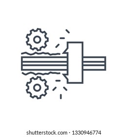thin line icon logging industry, sawmilling, removing bark from the logs