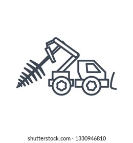 thin line icon lumber, wood, logging industry, skidder, harvester