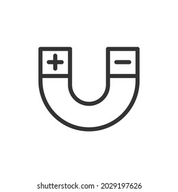 Icono de línea delgada del imán. Signo de contorno vectorial para interfaz de usuario, web y aplicación. Diseño conceptual del icono del imán. Aislado sobre un fondo blanco.