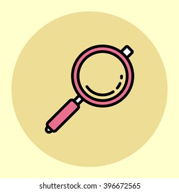 Thin Line Icon. Magnifying Glass. Simple Trendy Modern Style Round Color Vector Illustration.