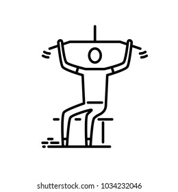Thin line icon. Man works out on training apparatus.