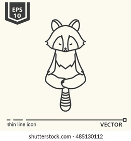 Thin line icon. Meditative Animals series - raccoon. EPS 10. Isolated object