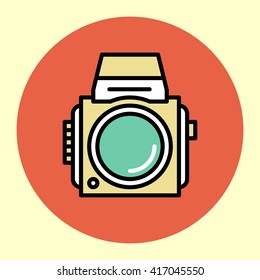 Thin Line Icon. Medium Format Camera. Simple Trendy Modern Style Round Color Vector Illustration.