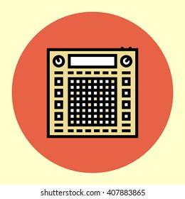 Thin Line Icon. Midi Controller. Simple Trendy Modern Style Round Color Vector Illustration.
