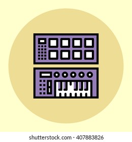 Thin Line Icon. Midi Controllers. Simple Trendy Modern Style Round Color Vector Illustration.