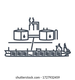 Thin line icon oil tanker, port terminal