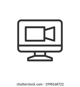 Thin line icon of online meeting. Vector outline sign for UI, web and app. Concept design of online meeting icon. Isolated on a white background.