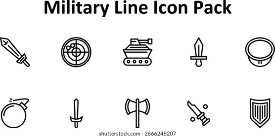 Thin Line Icon Pack - Military (10 Icons)