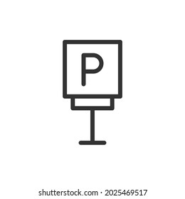 Thin line icon of parking. Vector outline sign for UI, web and app. Concept design of parking icon. Isolated on a white background.