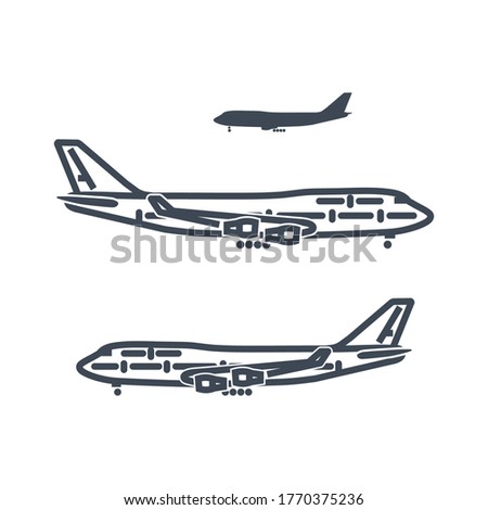 Thin line icon passenger airplane flying