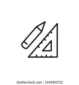 Thin line icon of pencil, ruler. Editable vector stroke 64x64 Pixel.
