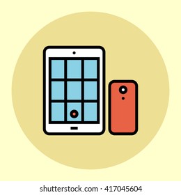 Thin Line Icon. Photo Application. Simple Trendy Modern Style Round Color Vector Illustration.
