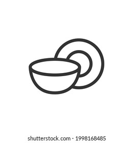 Thin line icon of plate. Vector outline sign for UI, web and app. Concept design of plate icon. Isolated on a white background.