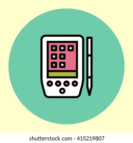 Thin Line Icon. Pocket PC. Simple Trendy Modern Style Round Color Vector Illustration.