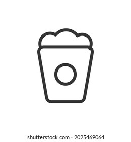 Thin line icon of popcorn. Vector outline sign for UI, web and app. Concept design of popcorn icon. Isolated on a white background.