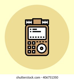 Thin Line Icon. Portable Handheld Recorder. Simple Trendy Modern Style Round Color Vector Illustration.
