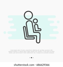 Thin Line Icon Of Priority Seat For Mother With Child. Vector Illustration.