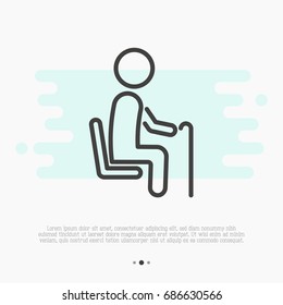 Thin line icon of priority seat for old person or disabled. Vector illustration.