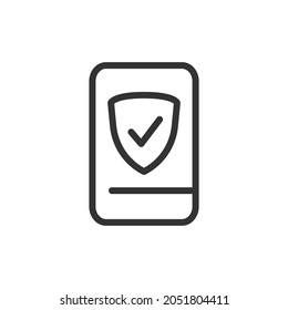 Thin line icon of protection. Vector outline sign for UI, web and app. Concept design of protection icon. Isolated on a white background.