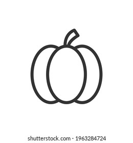 Thin line icon of pumpkin. Vector outline sign for UI, web and app. Concept design of pumpkin icon. Isolated on a white background.