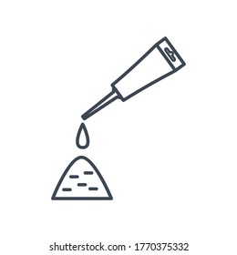 Thin line icon putting glue, sealant from a tube