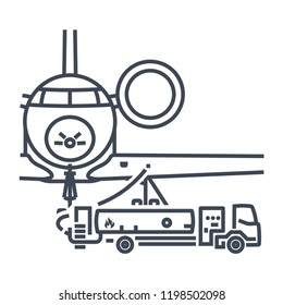 Thin Line Icon Refueling Operation Of Business Jet Airplane, Fuel Truck