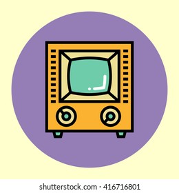 Thin Line Icon. Retro TV. Simple Trendy Modern Style Round Color Vector Illustration.