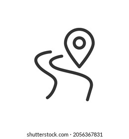 Thin line icon of route. Vector outline sign for UI, web and app. Concept design of route icon. Isolated on a white background.