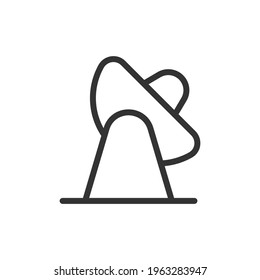 Thin line icon of satellite dish. Vector outline sign for UI, web and app. Concept design of satellite dish icon. Isolated on a white background.