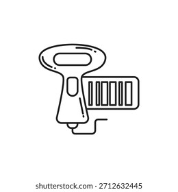 Dünnzeiliges Symbol zum Scannen einer Rechnung auf Marktzahlung, das bargeldlose Kasse, Barcode-Scannen und digitale Transaktionen darstellt. Perfekt für Fintech, Retail-Apps und E-Commerce.