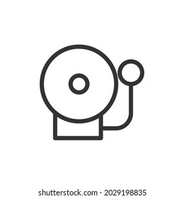 Thin line icon of school bell. Vector outline sign for UI, web and app. Concept design of school bell icon. Isolated on a white background.