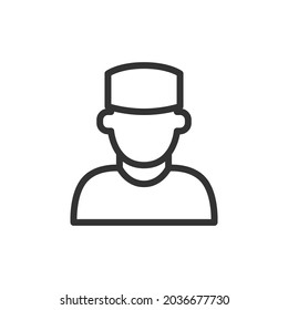 Thin line icon of scientist. Vector outline sign for UI, web and app. Concept design of scientist icon. Isolated on a white background.