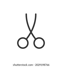Thin line icon of scissors. Vector outline sign for UI, web and app. Concept design of scissors icon. Isolated on a white background.