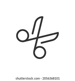 Thin line icon of scissors. Vector outline sign for UI, web and app. Concept design of scissors icon. Isolated on a white background.
