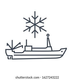 Thin line icon sea refrigerator ship, trawler, seiner